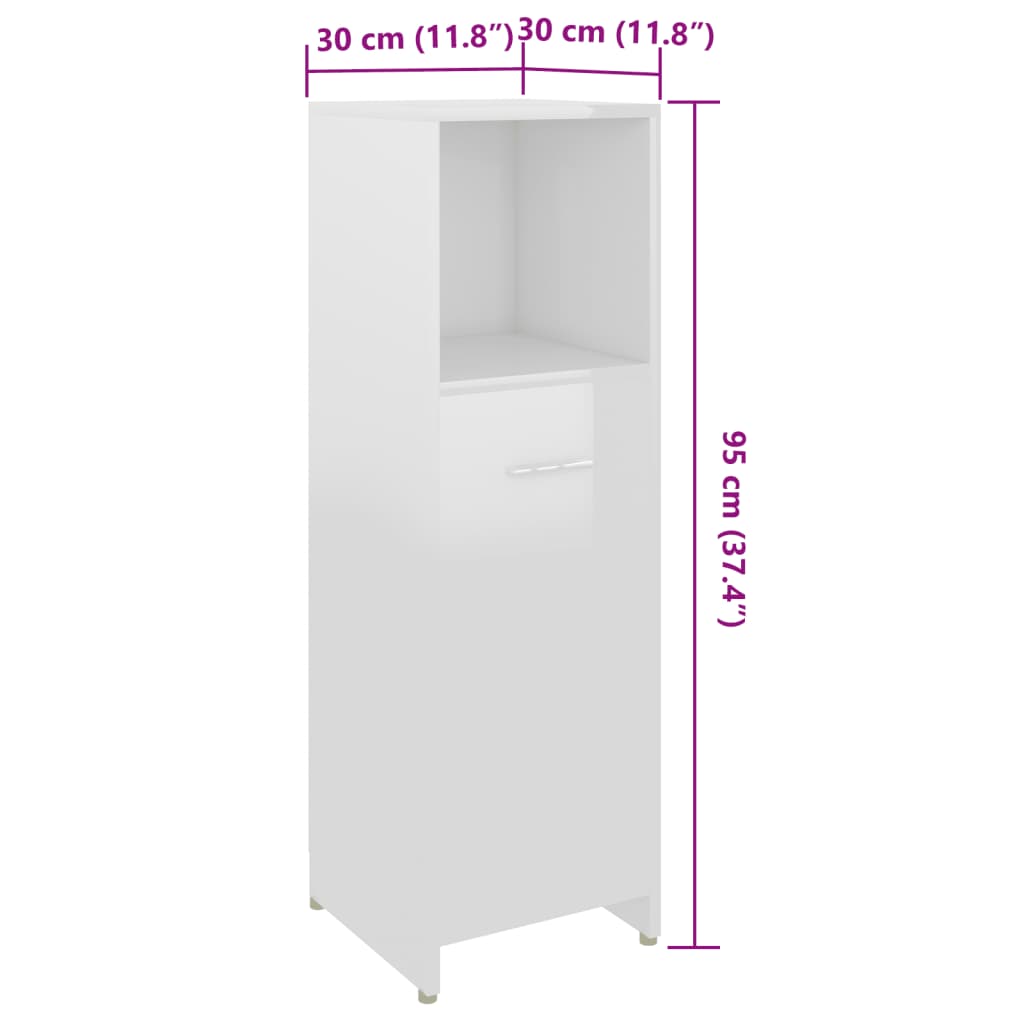 Bathroom Cabinet High Gloss White 30x30x95 cm Wood Material