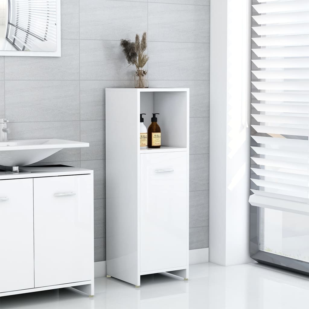 Bathroom Cabinet High Gloss White 30x30x95 cm Wood Material