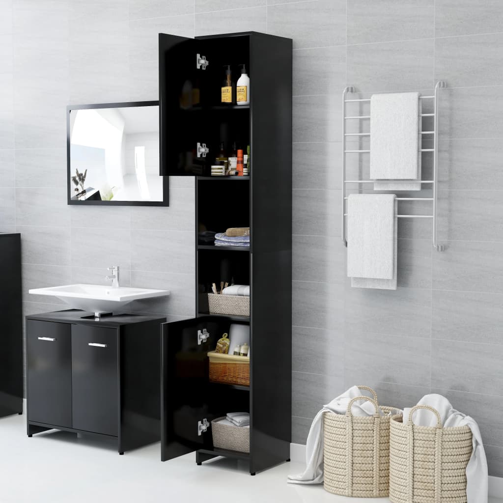 Bathroom Cabinet Black 30x30x183.5 cm Wood Material