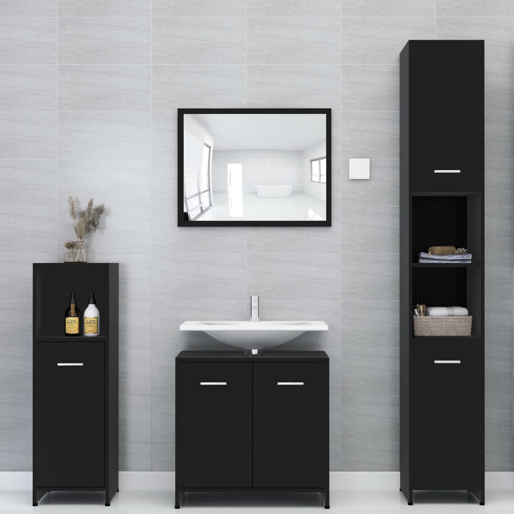 Bathroom Cabinet Black 30x30x183.5 cm Wood Material