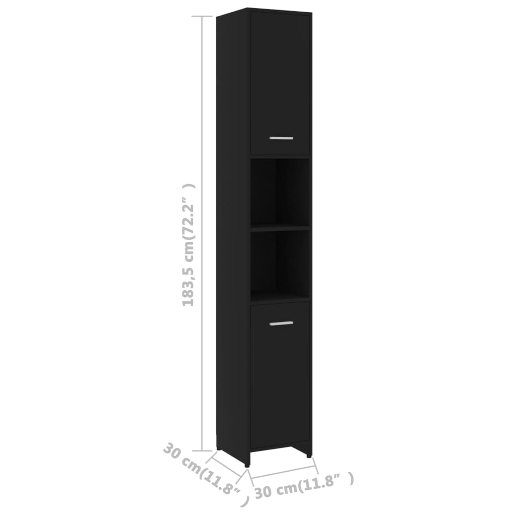 Bathroom Cabinet Black 30x30x183.5 cm Wood Material