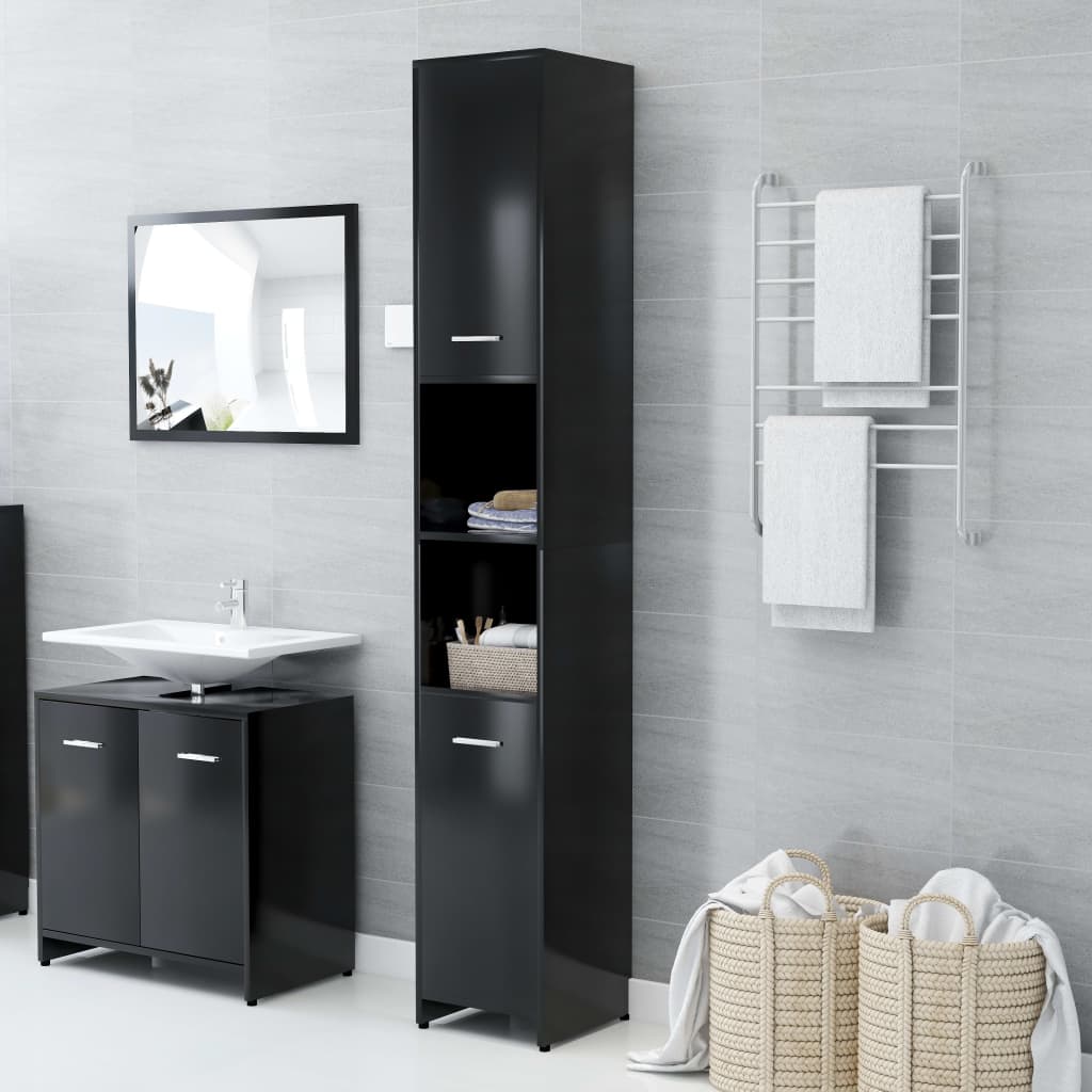 Bathroom Cabinet Black 30x30x183.5 cm Wood Material