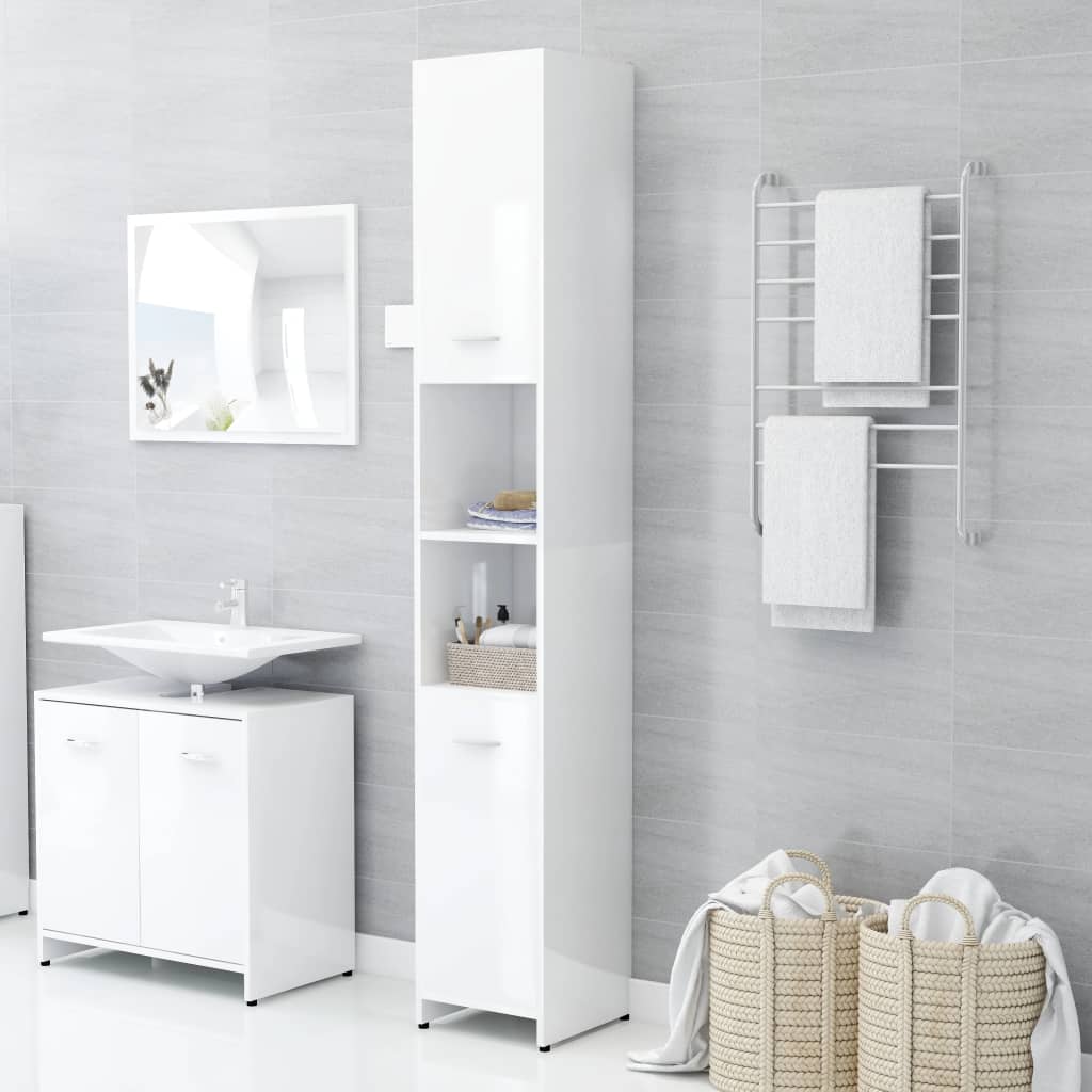 Bathroom Cabinet High Gloss White 30x30x183.5 cm Wood Material