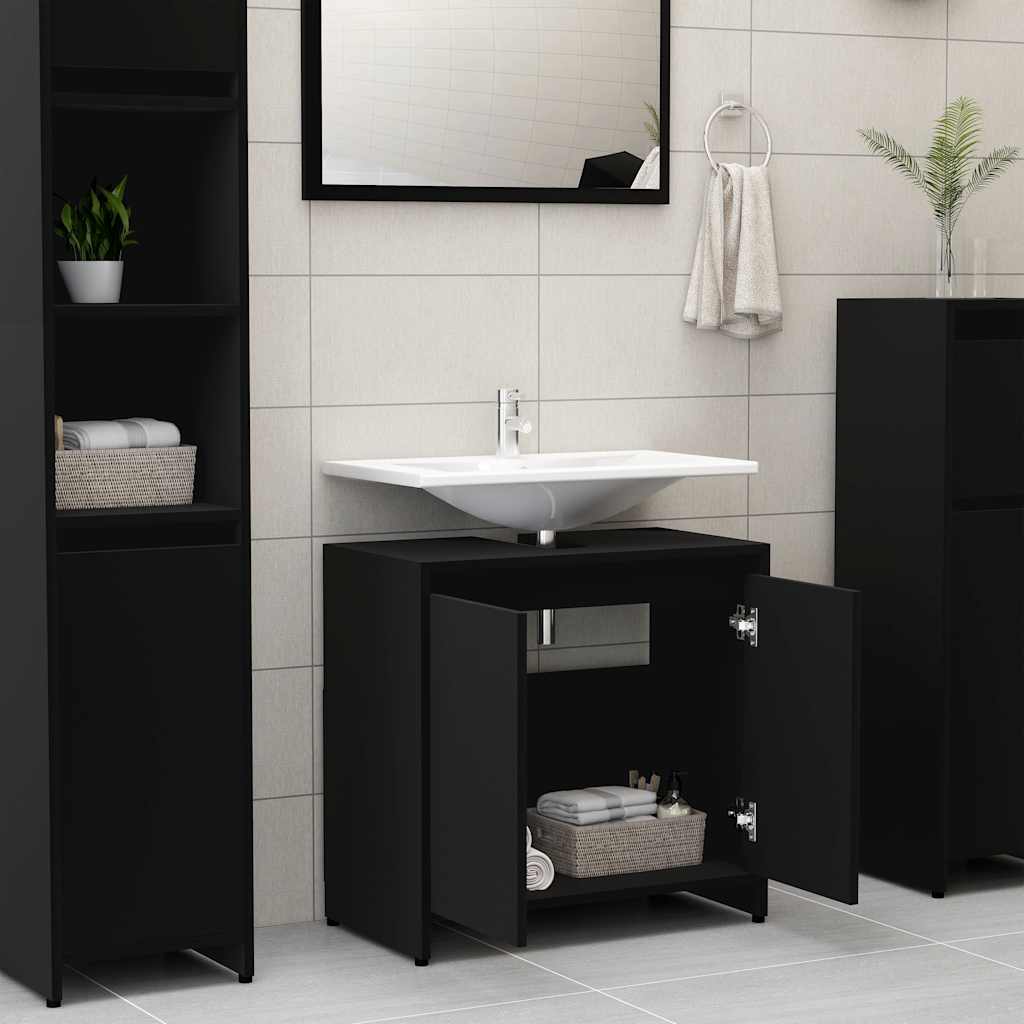 Bathroom Cabinet Black 60x33x61 cm Wood Material