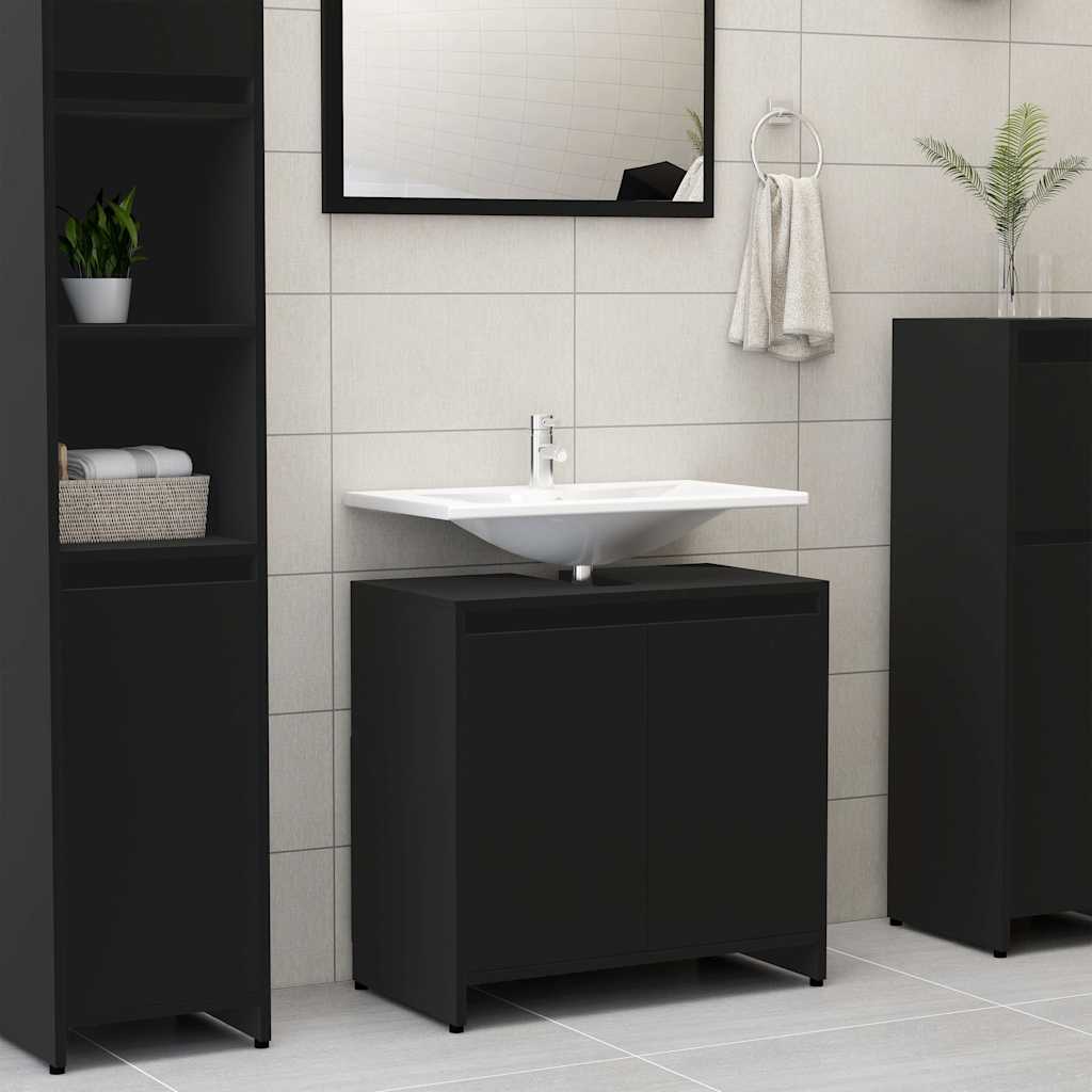 Bathroom Cabinet Black 60x33x61 cm Wood Material