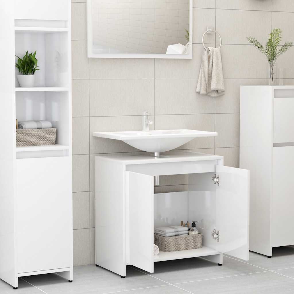 Bathroom Cabinet High Gloss White 60x33x61 cm Wood Material