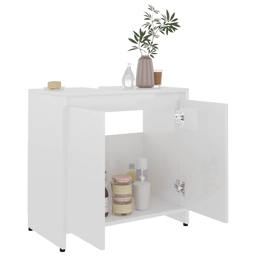 Bathroom Cabinet High Gloss White 60x33x61 cm Wood Material