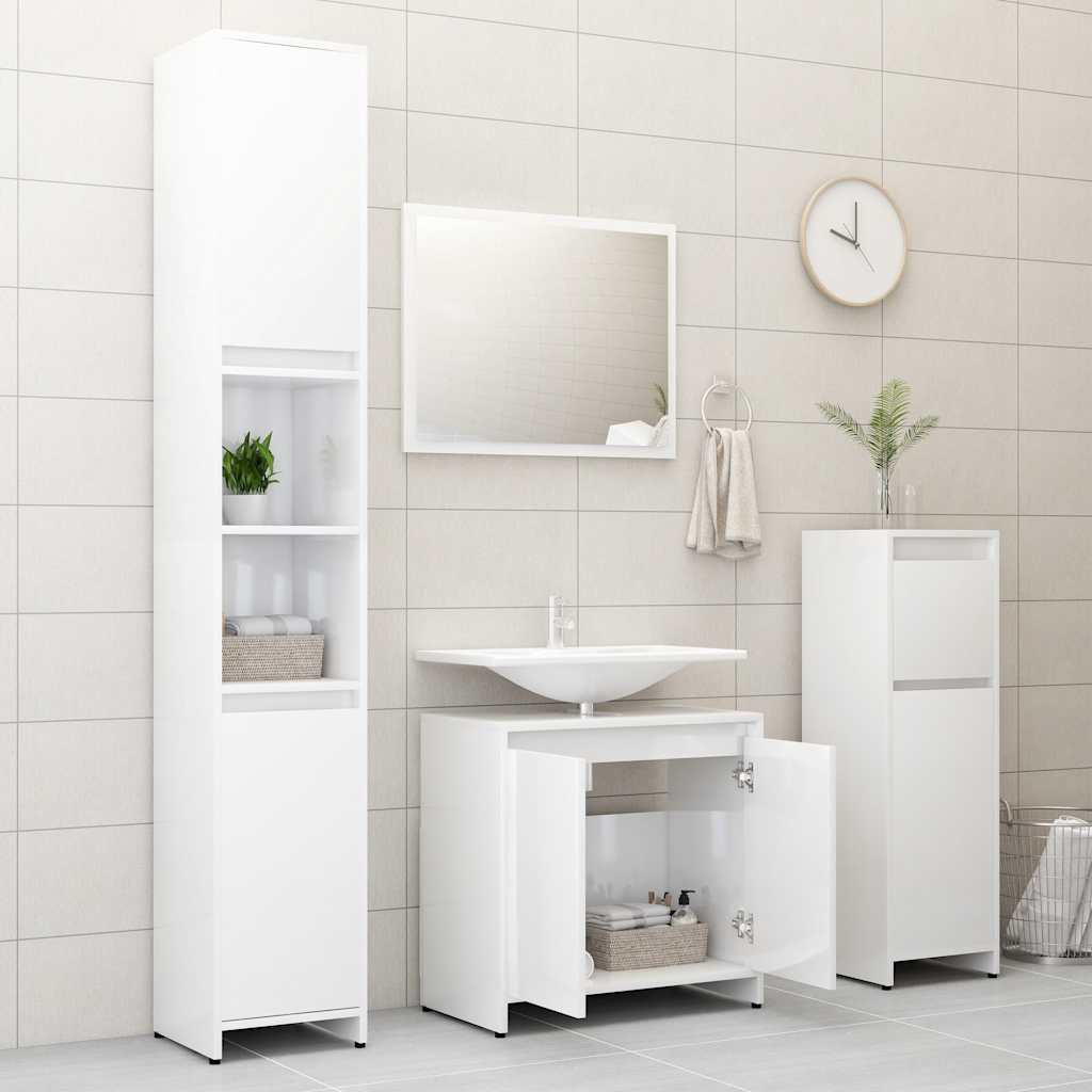 Bathroom Cabinet High Gloss White 60x33x61 cm Wood Material