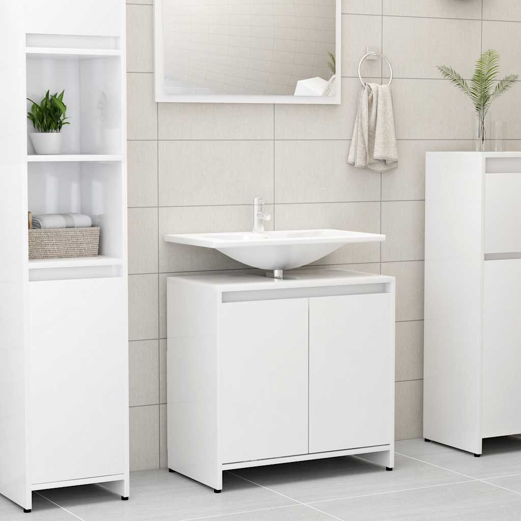 Bathroom Cabinet High Gloss White 60x33x61 cm Wood Material