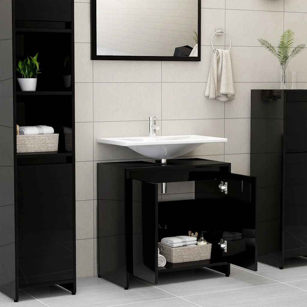 Bathroom Cabinet High Gloss Black 60x33x61 cm Wood Material