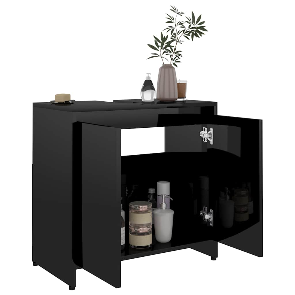 Bathroom Cabinet High Gloss Black 60x33x61 cm Wood Material