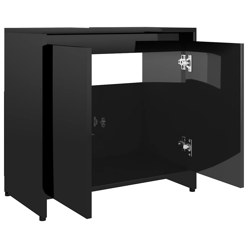 Bathroom Cabinet High Gloss Black 60x33x61 cm Wood Material