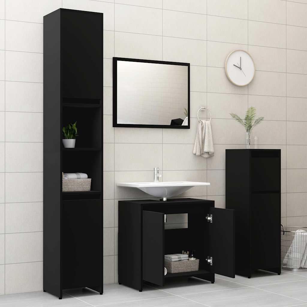 Bathroom Cabinet High Gloss Black 60x33x61 cm Wood Material