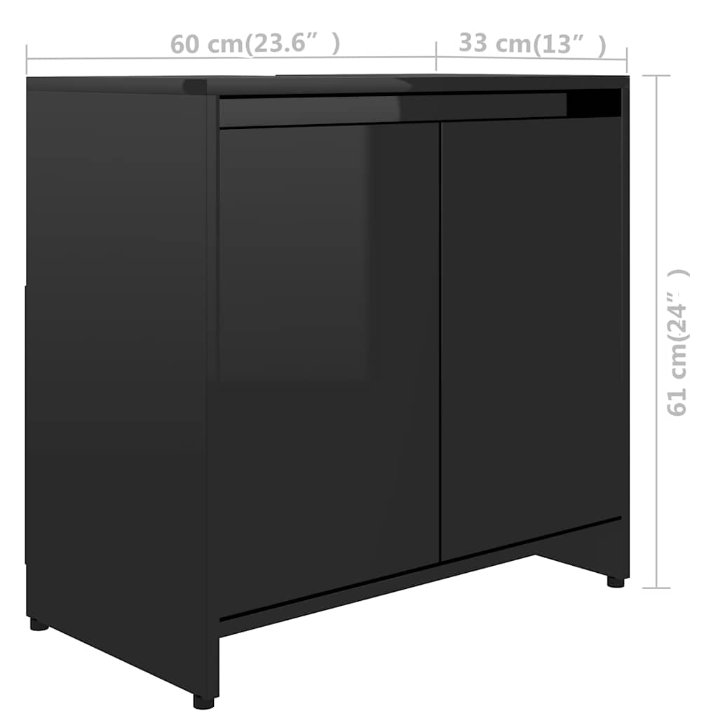 Bathroom Cabinet High Gloss Black 60x33x61 cm Wood Material