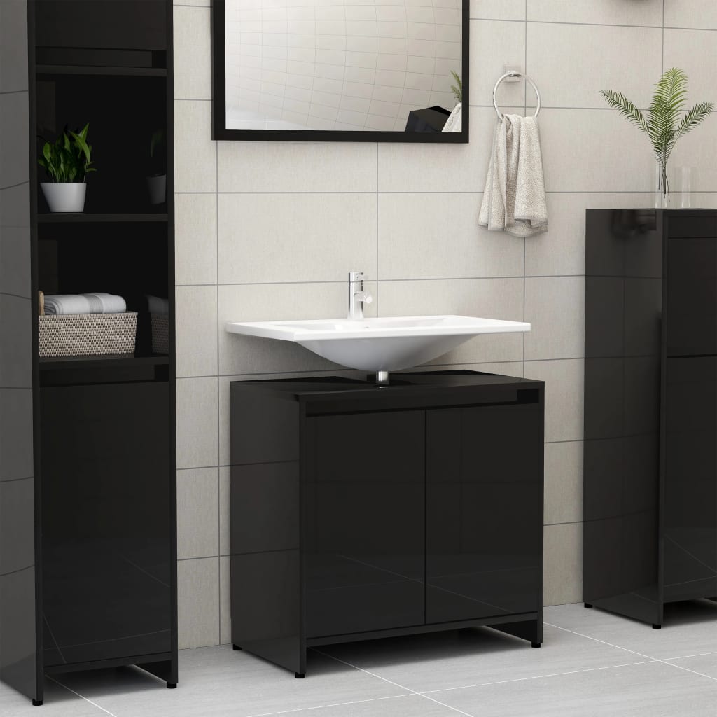 Bathroom Cabinet High Gloss Black 60x33x61 cm Wood Material