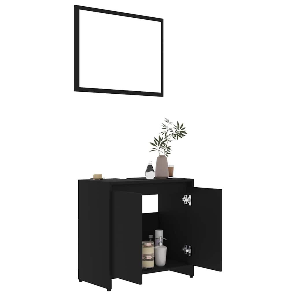 Bathroom Furniture Set Black Wood Material