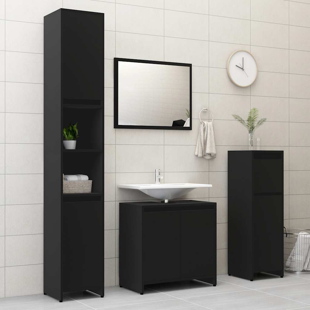 Bathroom Furniture Set Black Wood Material