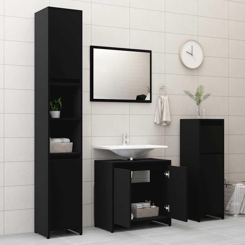 Bathroom Furniture Set Black Wood Material