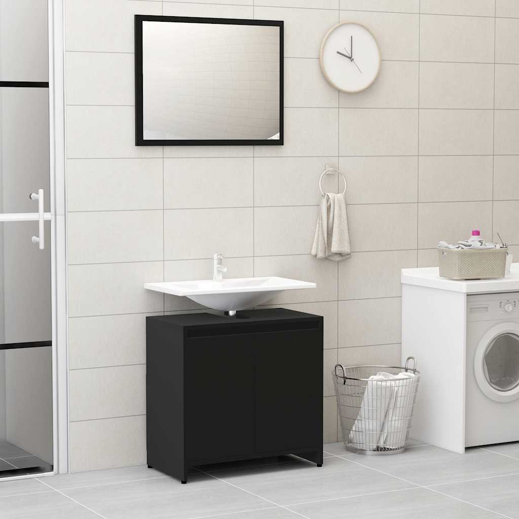 Bathroom Furniture Set Black Wood Material