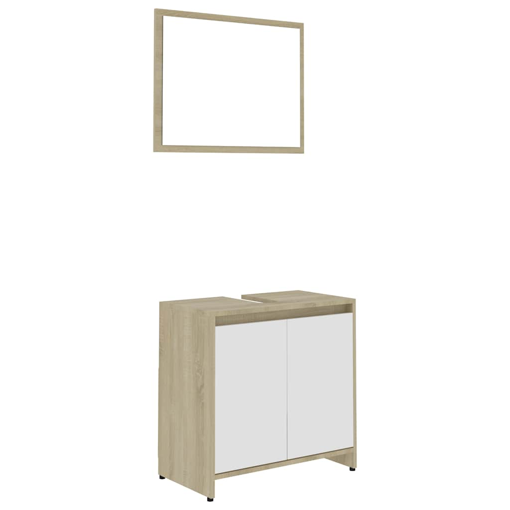 Bathroom furniture set white and Sonoma oak wood material