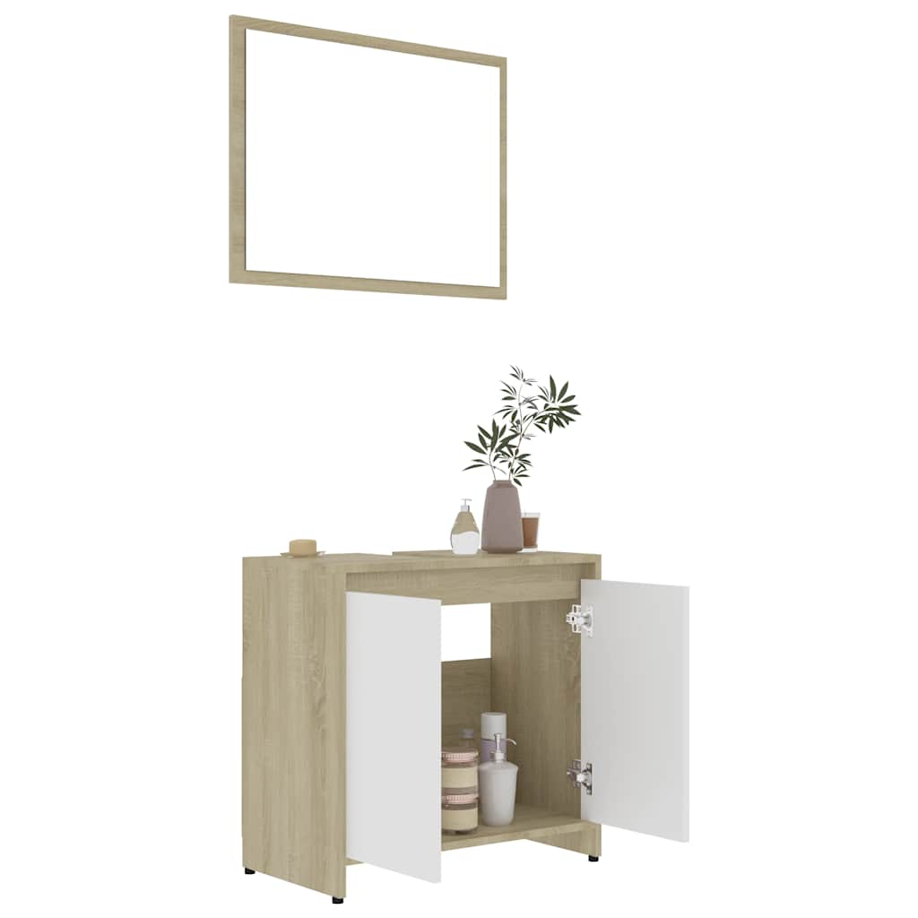 Bathroom furniture set white and Sonoma oak wood material