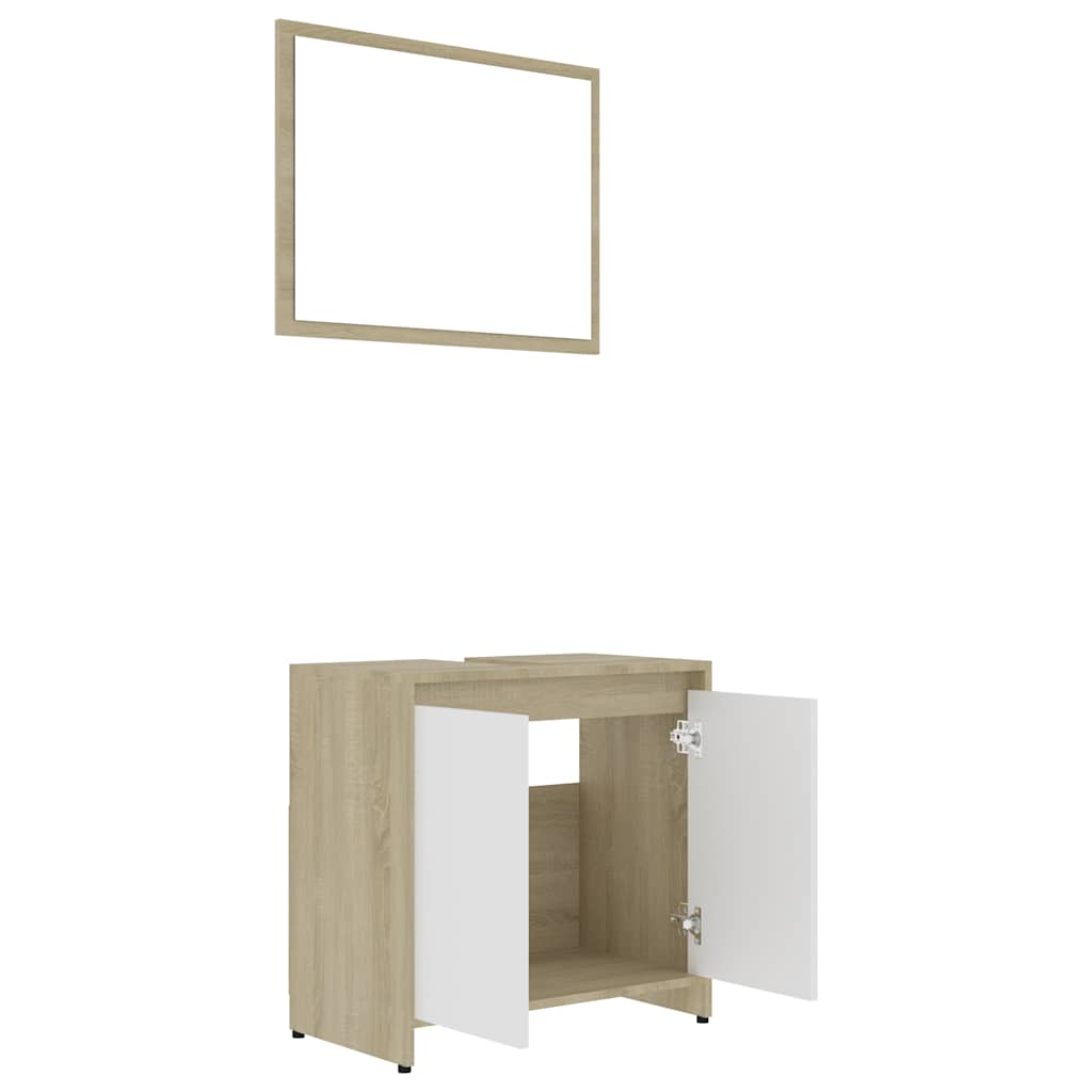 Bathroom furniture set white and Sonoma oak wood material