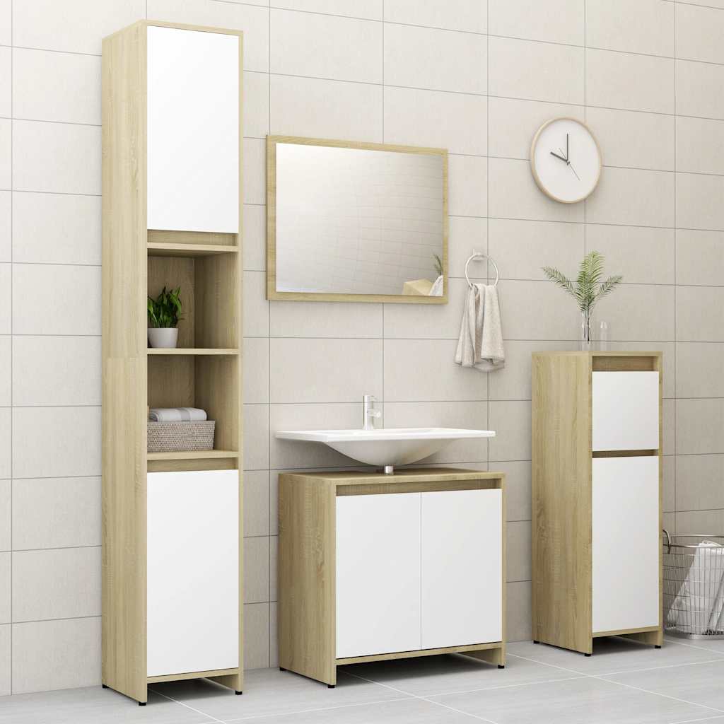 Bathroom furniture set white and Sonoma oak wood material