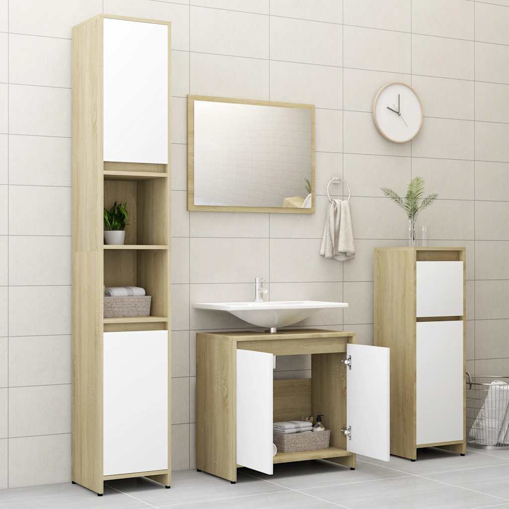 Bathroom furniture set white and Sonoma oak wood material