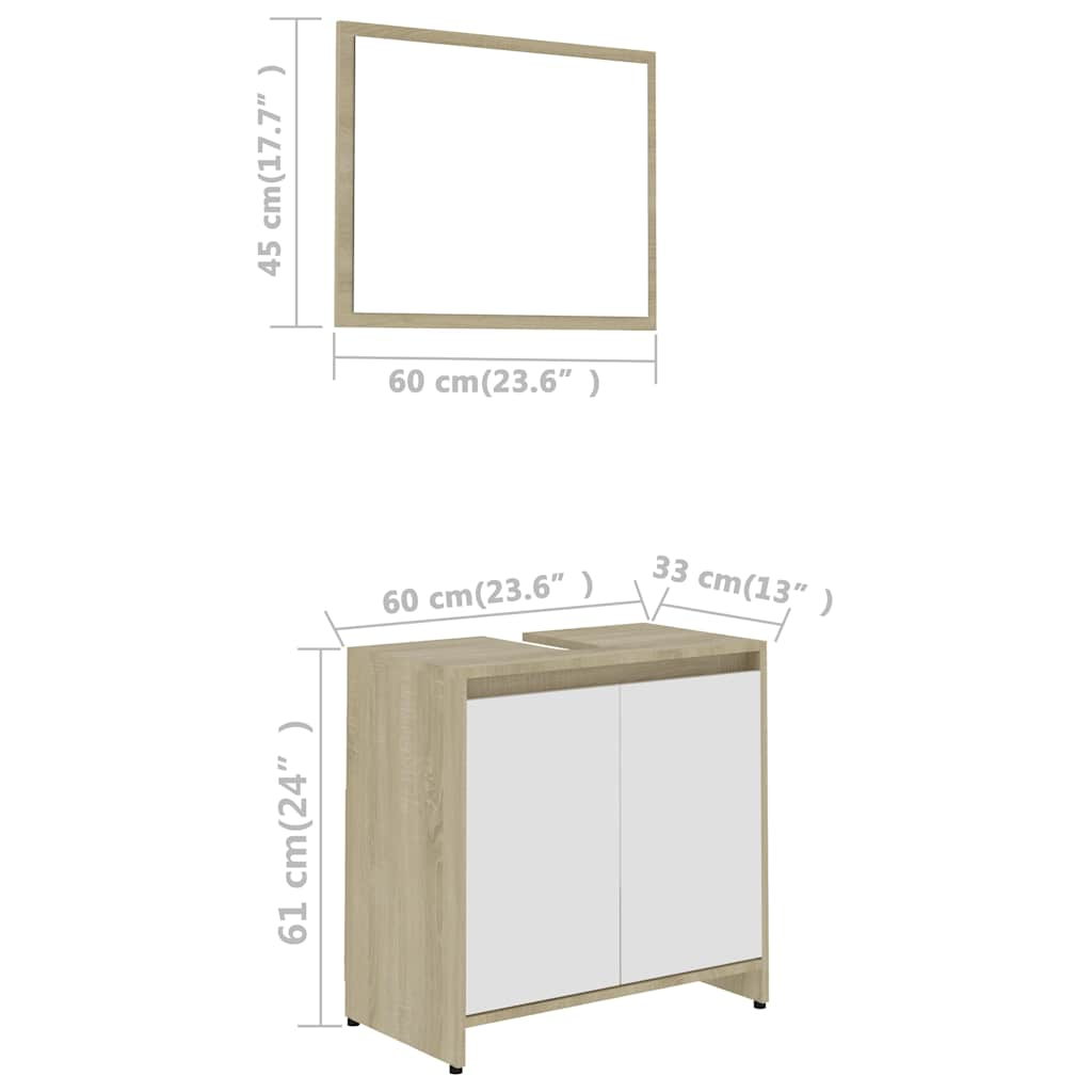 Bathroom furniture set white and Sonoma oak wood material