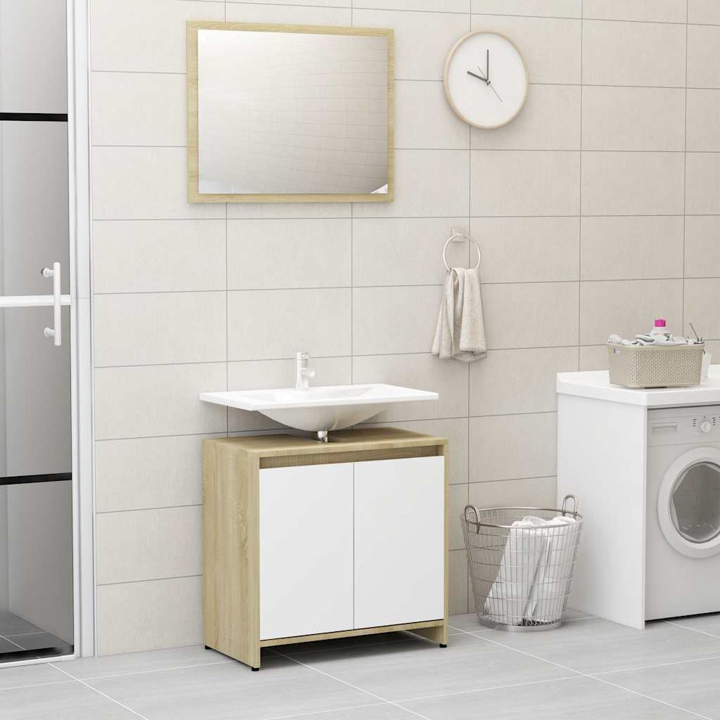 Bathroom furniture set white and Sonoma oak wood material