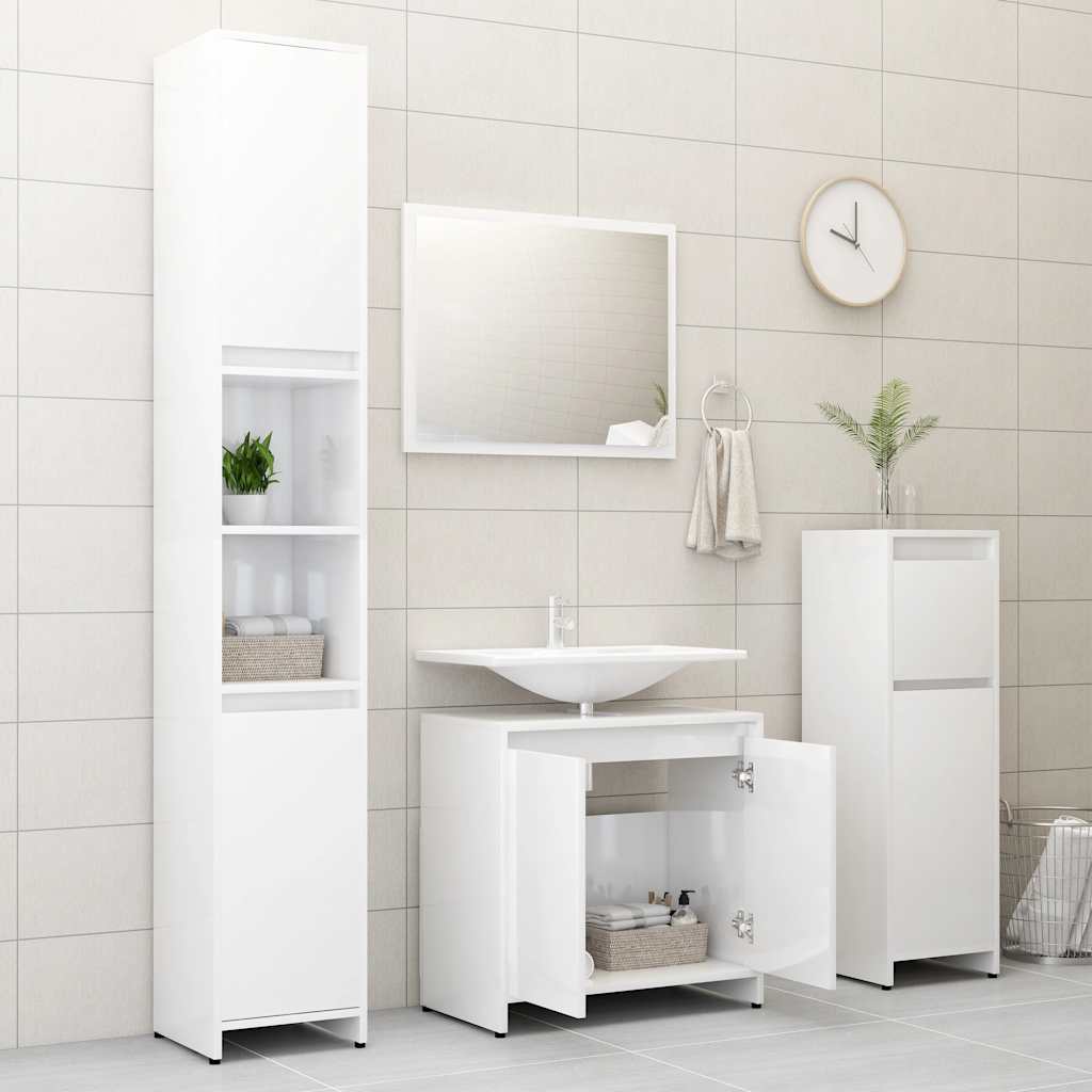 bathroom furniture set high-gloss white wood material