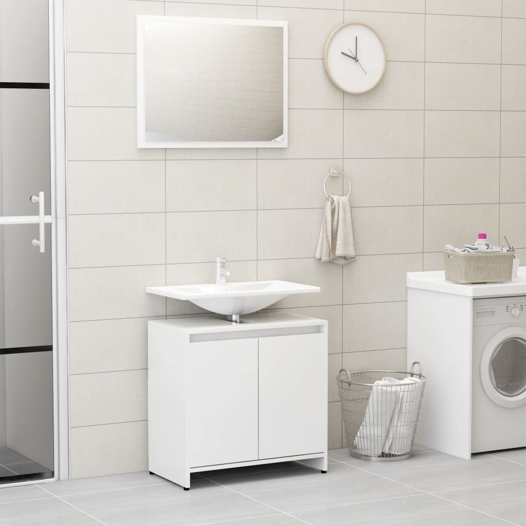 bathroom furniture set high-gloss white wood material