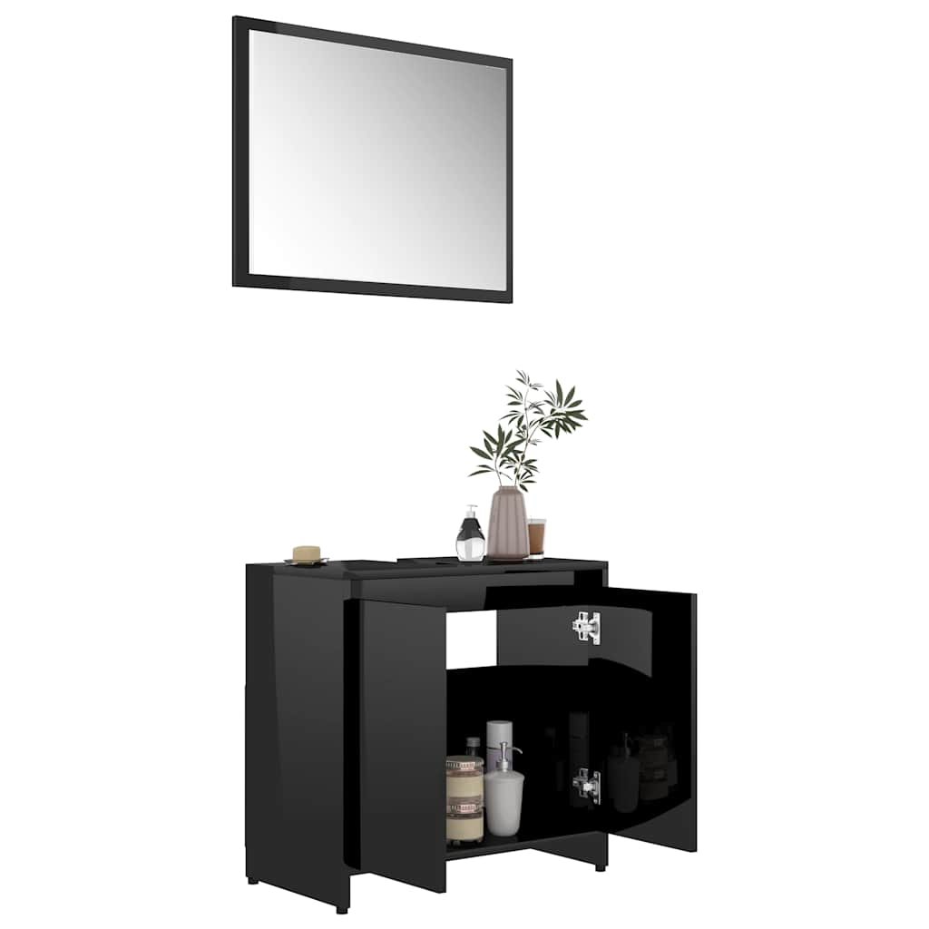 bathroom furniture set high-gloss black wood material