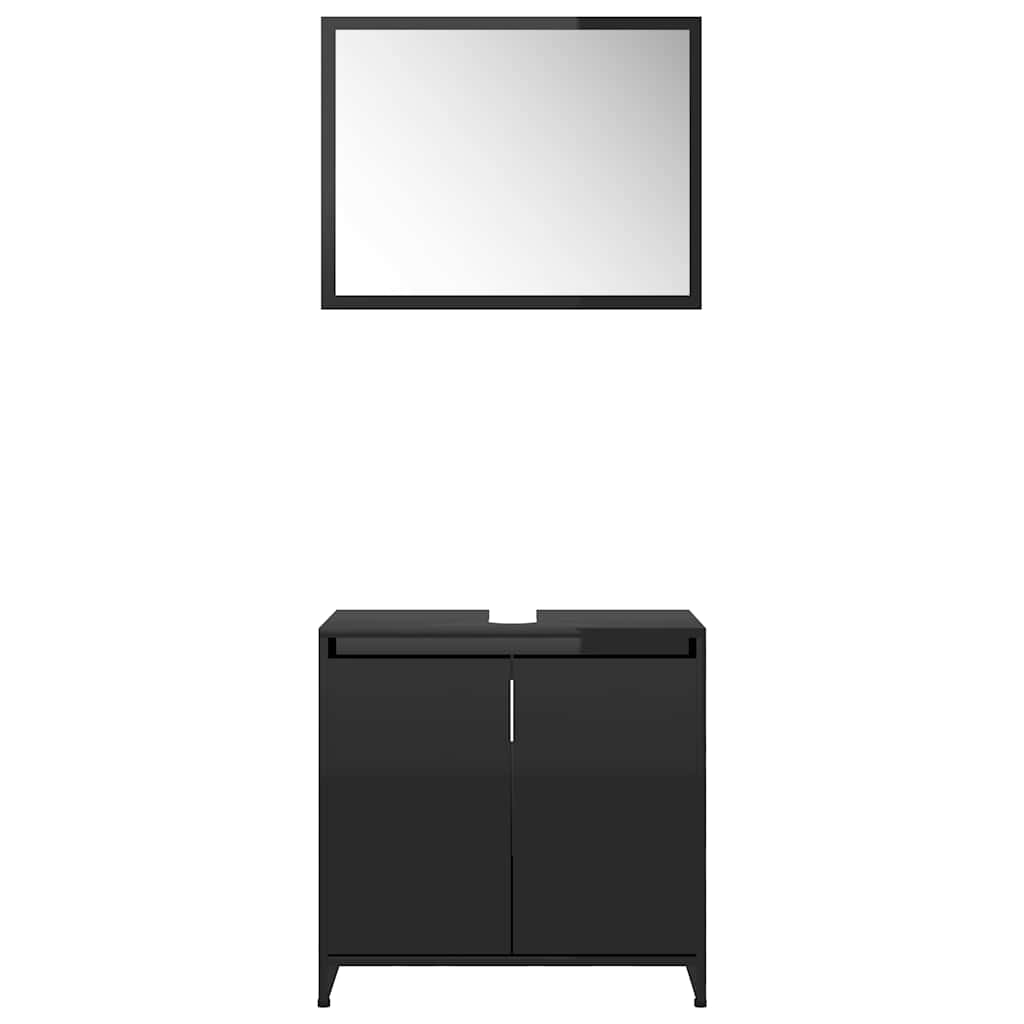 bathroom furniture set high-gloss black wood material