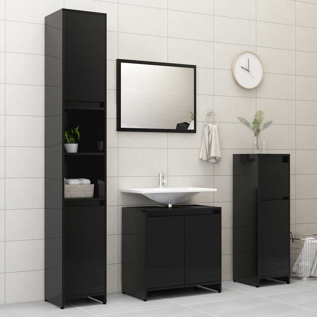 bathroom furniture set high-gloss black wood material