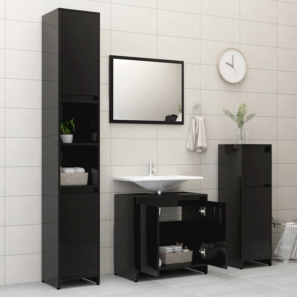 bathroom furniture set high-gloss black wood material