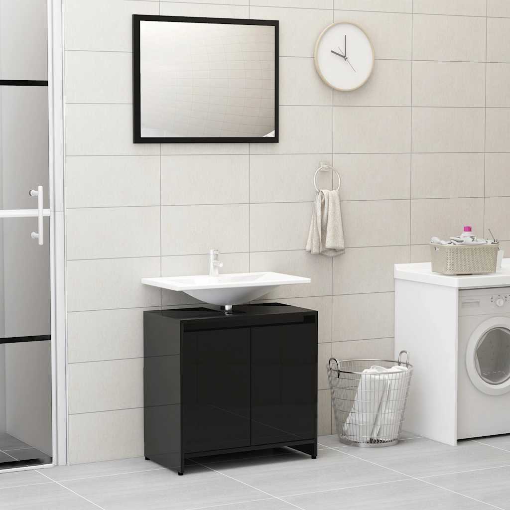 bathroom furniture set high-gloss black wood material