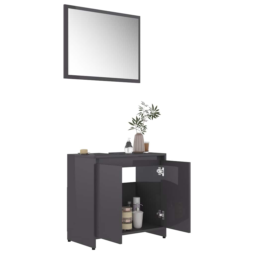 bathroom furniture set high-gloss gray wood material