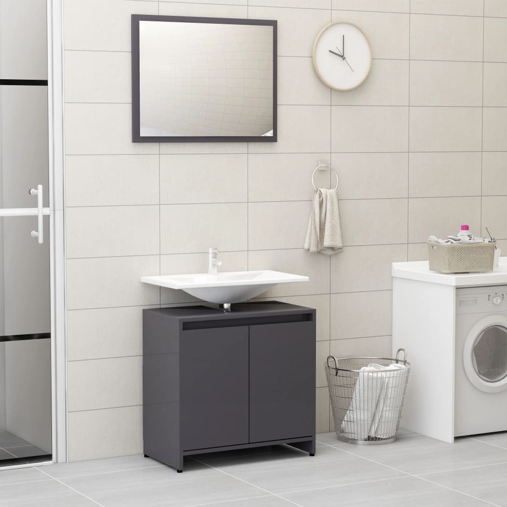 bathroom furniture set high-gloss gray wood material