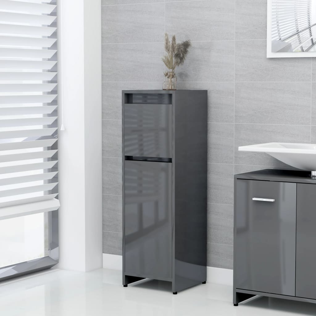 Bathroom Cabinet High Gloss Grey 30x30x95 cm Wood Material