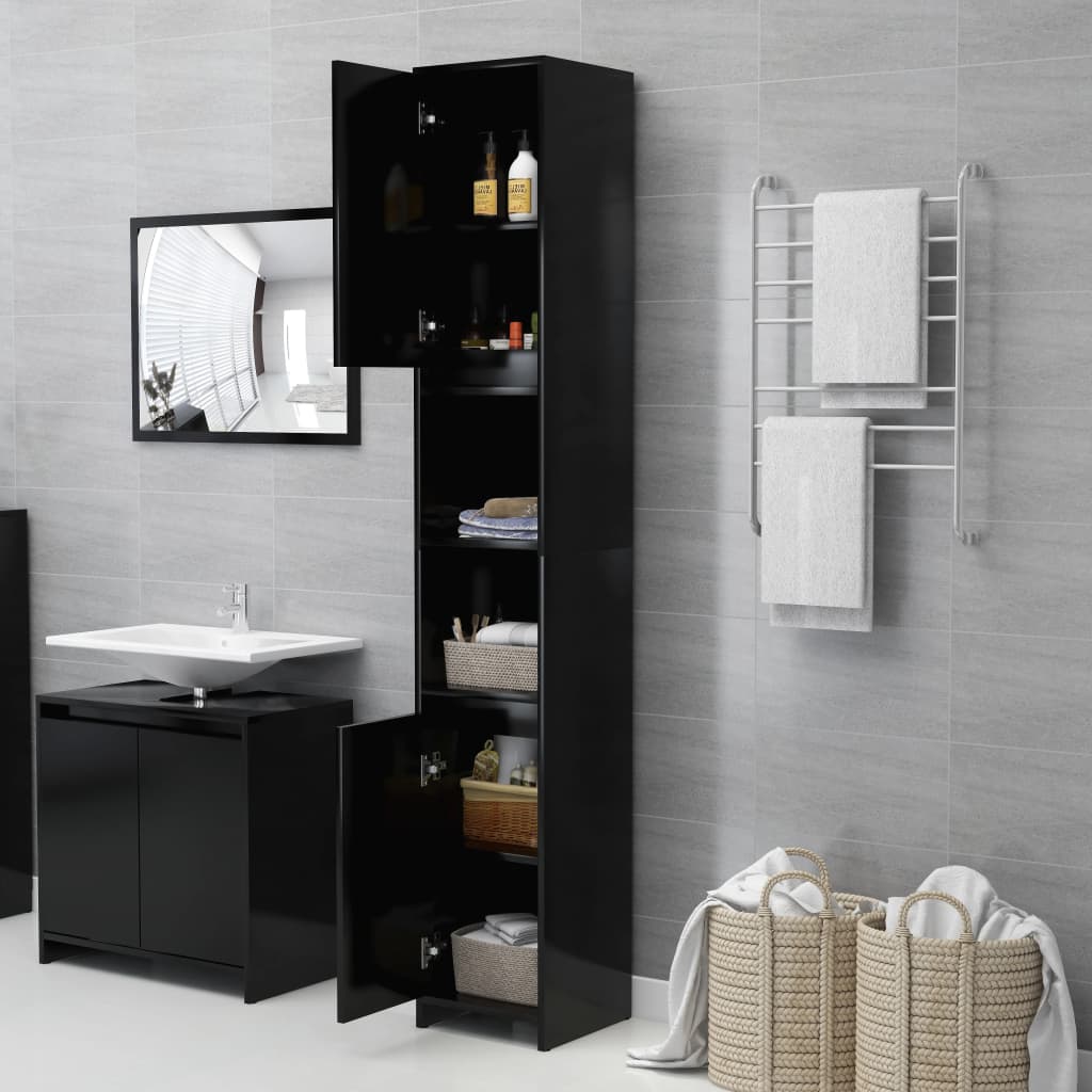 Bathroom Cabinet Black 30x30x183.5 cm Wood Material