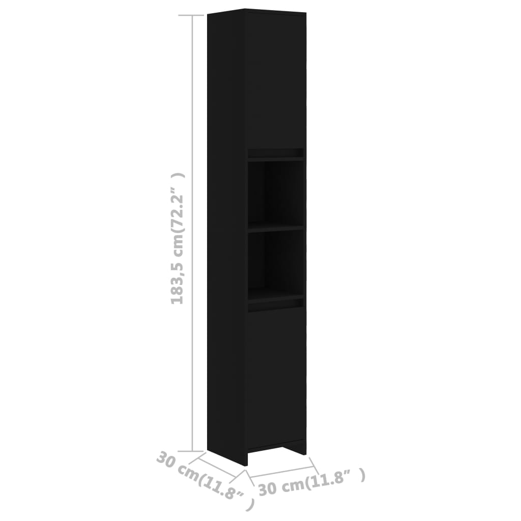 Bathroom Cabinet Black 30x30x183.5 cm Wood Material