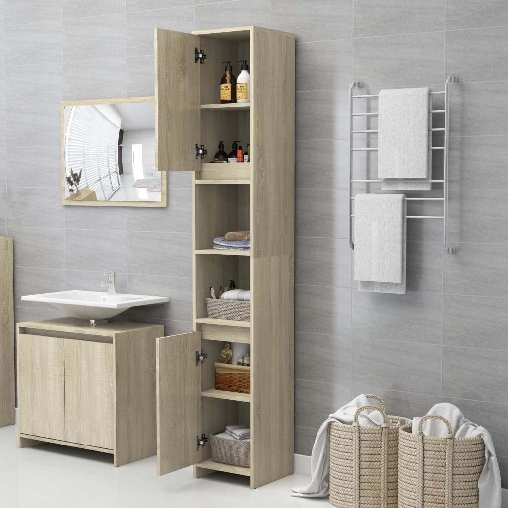 Bathroom Cabinet Sonoma Oak 30x30x183.5 cm Wood Material