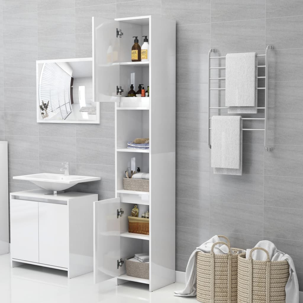 Bathroom Cabinet High Gloss White 30x30x183.5 cm Wood Material