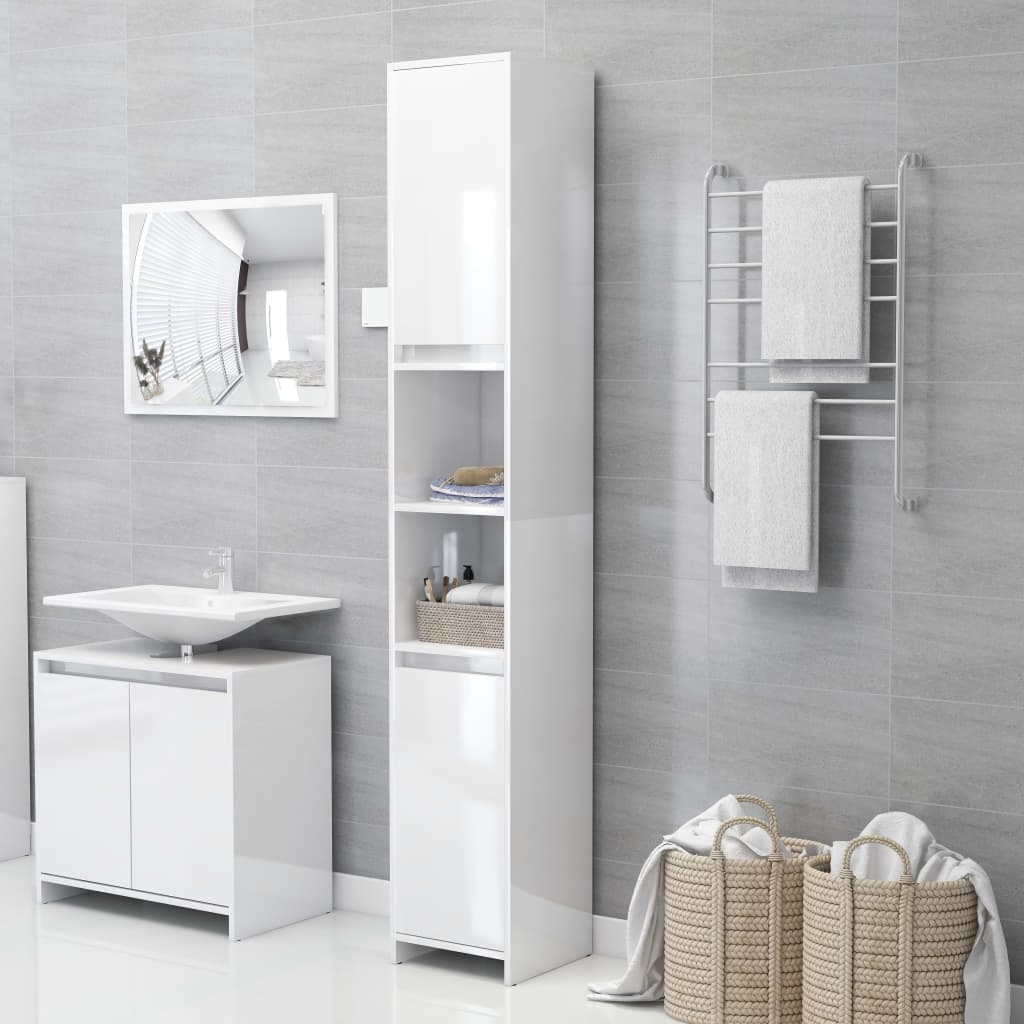 Bathroom Cabinet High Gloss White 30x30x183.5 cm Wood Material