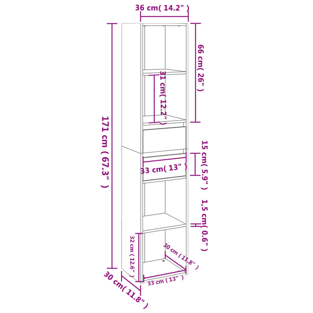 Bookcase High Gloss White 36x30x171 cm Wood Material