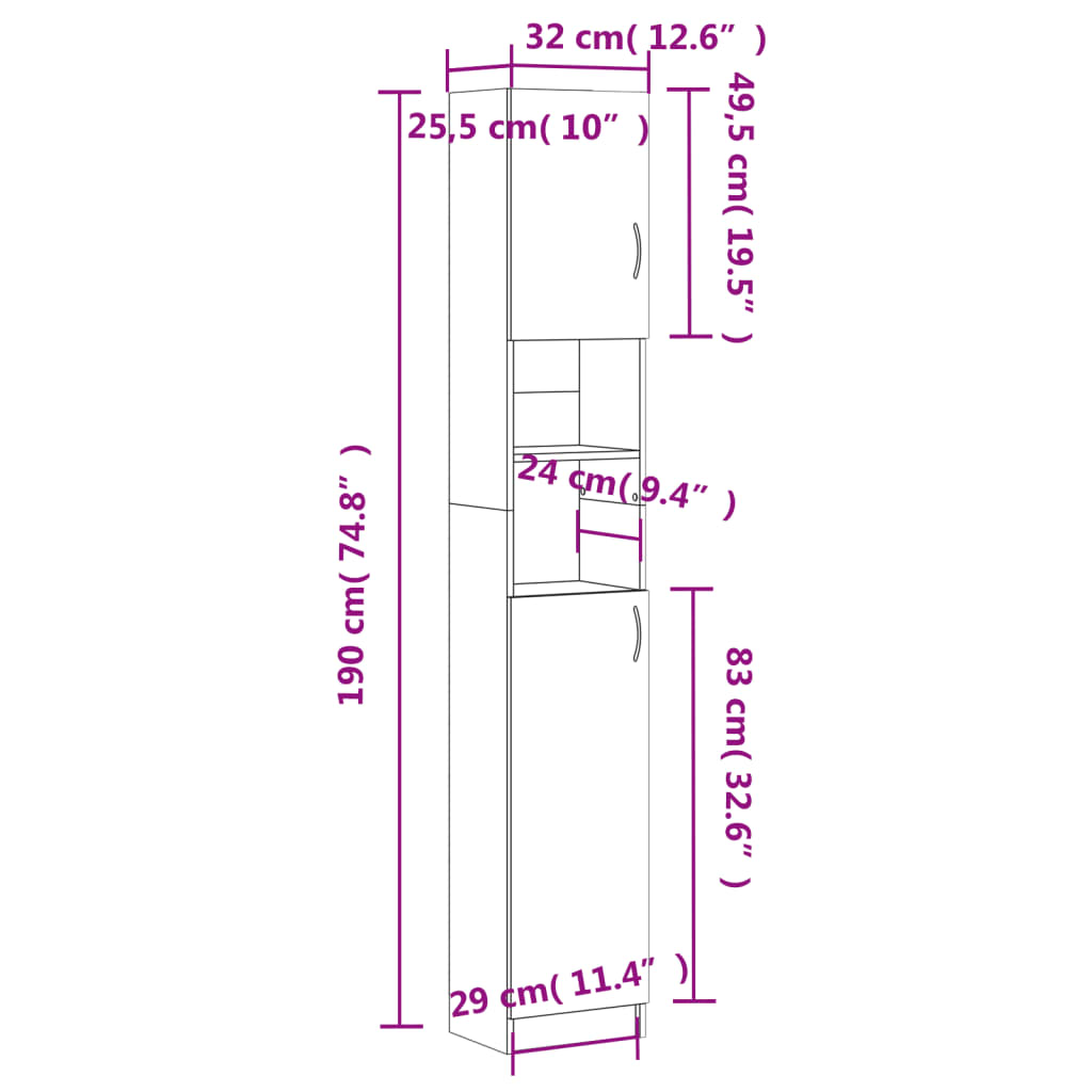 Bathroom Cabinet White 32×25.5×190 cm Wood Material