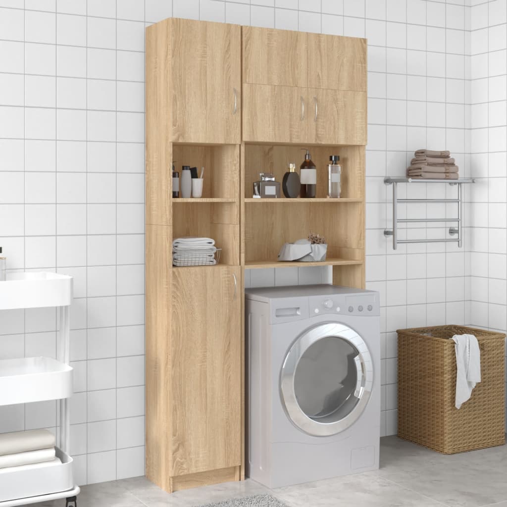 Bathroom Cabinet Sonoma Oak 32x25.5x190 cm Wood Material