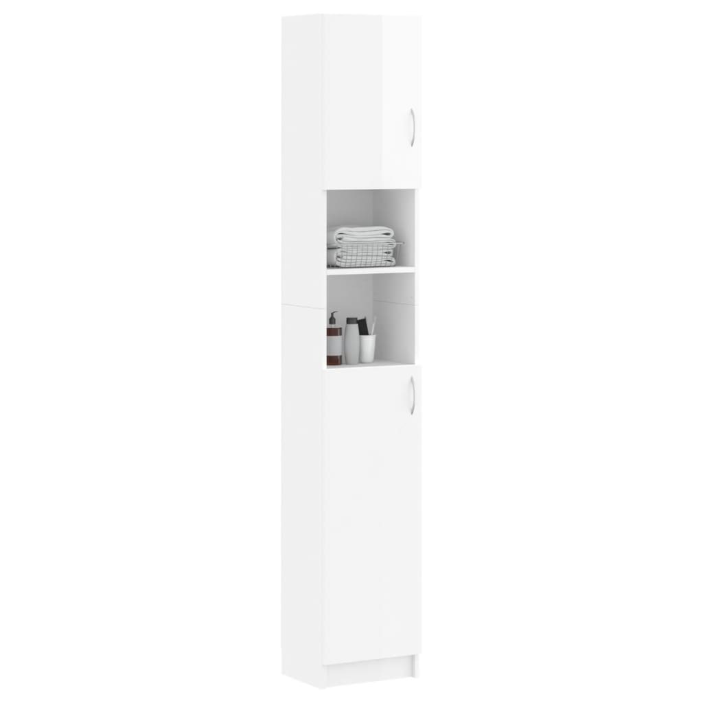 Bathroom Cabinet High Gloss White 32x25.5x190 cm Wood Material