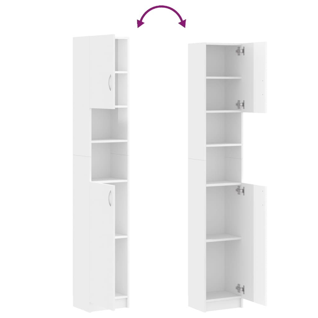 Bathroom Cabinet High Gloss White 32x25.5x190 cm Wood Material